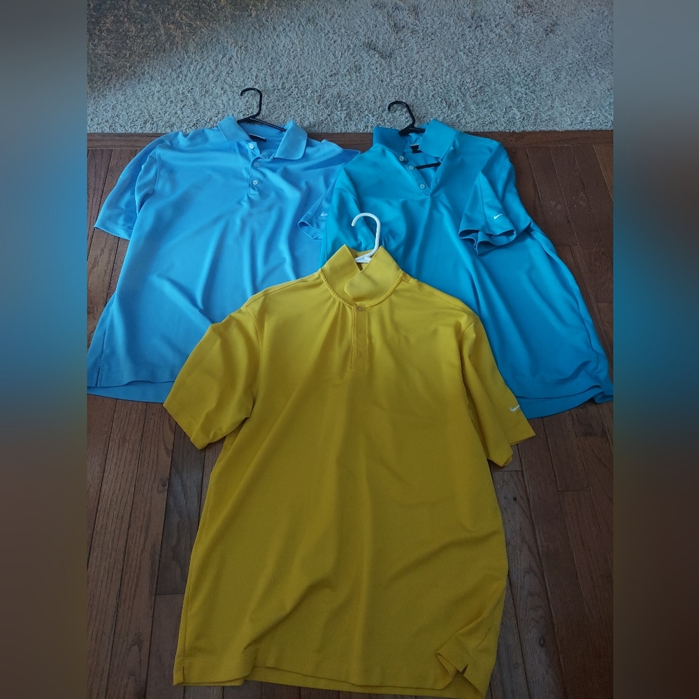 Nike Golf Men's Polo Shirt large blue yellow Dri-Fit  Short Sleeve lot